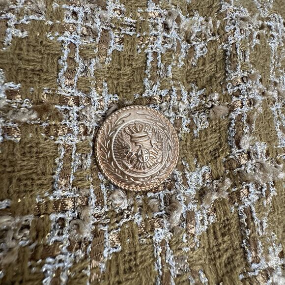 Elie Tahari Womens Long Tweed Jacket M Metallic Gold Crest Old Money Uptown Chic - Picture 9 of 16